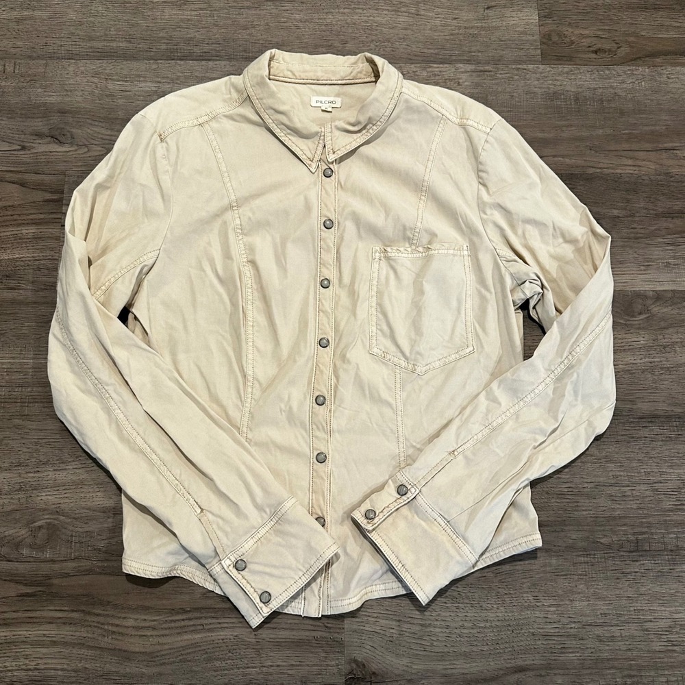 Pilcro Anthropologie Cream Beige Button Down Western Shirt XL OB2121522